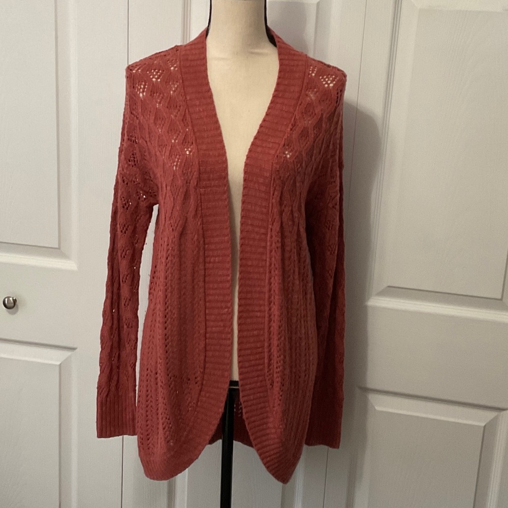 Hippie Rose Open-Front Cardigan - Rust/Coral/Salmon color, Medium, Super soft